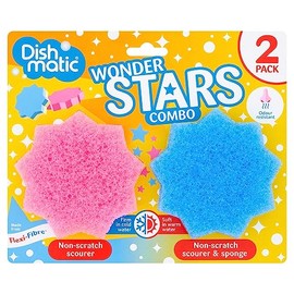 Dishmatic Wonder Stars Combo Non-Scratch Scourer and Sponge, Pack of 2