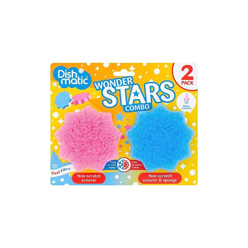 Dishmatic Wonder Stars Combo Non-Scratch Scourer and Sponge, Pack of