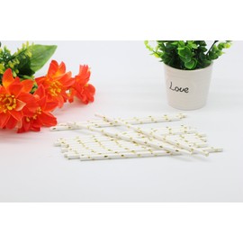 Metallic Gold Stars Drinking Paper Straws for Valentine's Day Wedding Party Biodegradable Straw Box of 100
