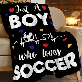 Soccer Blanket Cartoon Just A Boy Who Loves Soccer Throw Blankets for Boys Soft Warm Sports Throws Flannel Fleece Plush Stuff Gifts for Kids Men Adults for Bed Bedding Sofa Decor 50"x40"