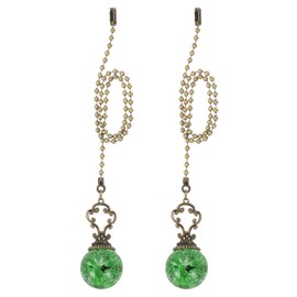 PATIKIL 15" Ceiling Fan Pull Chain, 2 Pcs Crystal Pull Chain Fan Connector Vintage Ceiling Fan Ornament Fan Chains Extender for Ceiling Light Lamp Fans, Green (Crystal Ice Ball)