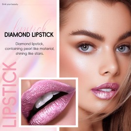 HOSAILY Metallic Pink Frost Glitter Lipstick for Women, Long Lasting High Shine Diamond Creamy Nude Light Pink Lipstick Transfer Proof,Shimmer High Impact Full Coverage Non Stick Cup Lip Makeup#1