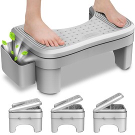 Toilet Stool Squat Adult, Height Adjustable Poop Stool for Bathroom with Storage Box, Portable Non-Slip Potty Step Stool for Adults, Improve Squatting Posture - Bowel Health, Gray