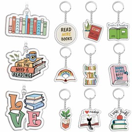 Equsion 12 Pcs Book Lovers Gifts Funny Book Keychain Bookish Party Favor Accessories, Birthday Gifts for Women