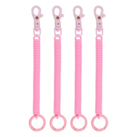 PATIKIL Retractable Coil Springs Keychain, 4 Pack Anti-lost Key Chain Holder Lanyard Cord with Plastic Lobster Clasp Keyring for Keys Wallet, Pink