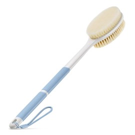 Back Scrubber Anti Slip for Shower,Shower Brush Long Handle with Stiff and Soft Bristles,Body Exfoliator for Bath or Dry Brush(Blue) Plastic Wooden - Colour: Pink