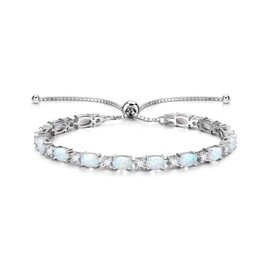 FANCIME Sterling Silver Created Opal Tennis Bracelet October Birthstone Bolo Tennis Bracelets for Women Fine Jewelry Birthday Gifts for Women Mom