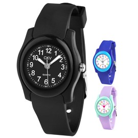 CKV Kids Watch for Boys Girls Watches Age 3-12, 3ATM Waterproof Kids Analog Watch Time Teaching Easy to Read Kids Presents (Black)
