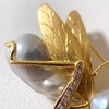 Women’s Pearl Mantis Brooch, Gold‑Tone Pave Zircon Insect Lapel Pin