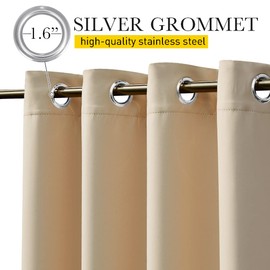 NICETOWN 2 Panels Weighted Blackout Cabana Curtains Outdoor Patio Windproof Top & Bottom Grommet & Back Tab, Thermal Heavyweight Drapes Keep Privacy for Yard/Porch, Biscotti Beige, W52 x L84