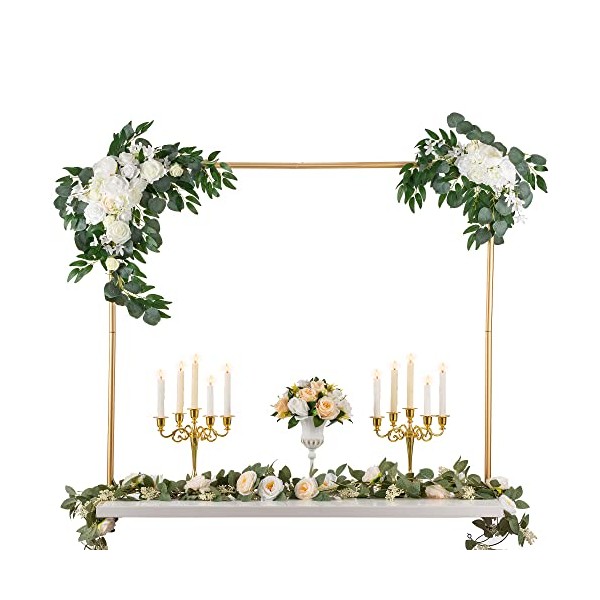 Inweder 44" Tall Over The Table Rod Stand with Clamps, Adjustable Gold Metal Table Arch Stand, Table Clamp Stand, Party Stands for Centerpiece Decorations, Wedding, Anniversary, Event, Home