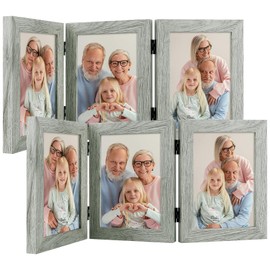 Frametory, 5x7 Triple Picture Frames Hinged 3 Photos Frame Collage, Three Picture Frames Multiple Desk Frame with Glass (Light Gray, 2 Pack)