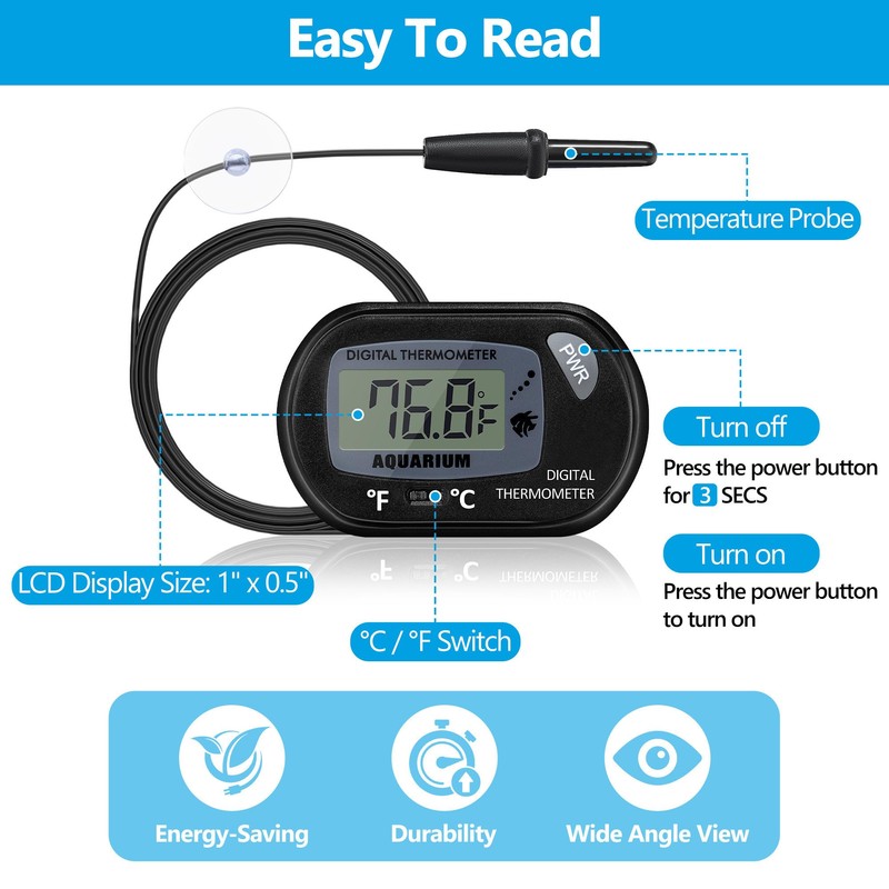 DaToo Aquarium Thermometer with Large LCD Display Fahrenheit/Celsius(℉/℃) Fish Tank