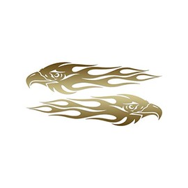 Pair Of Eagle Head Flames - Vinyl Decal Sticker - 8" x 3.75" - Gold