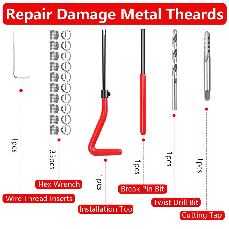 DMNQ Thread Repair Kit Helicoil M6 Set 40 Pieces Thread