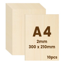 10 Pieces Plywood Board 3 mm Craft Wood Set, Wooden Panel for Model Making and Laser Engraving - Includes Chipboard for Laser Cutter - Precision Cut Plywood DIY (A4-300 x 210 x 2 mm)