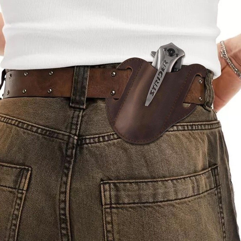 MUZZIOU Handmade Leather Pocket Knife Sheath, Folding Knife Sheath Compact