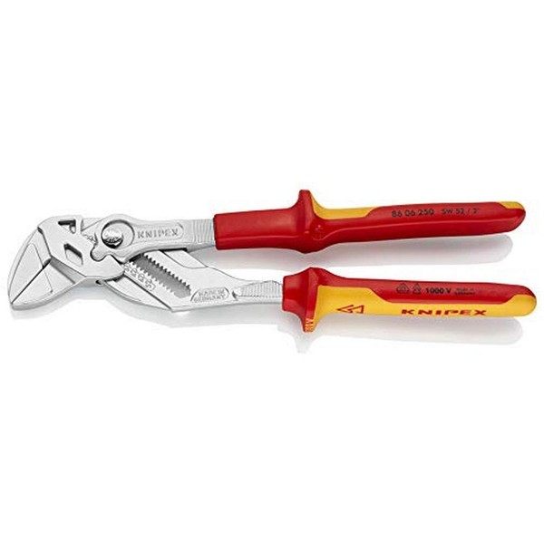 Knipex Pliers Wrench pliers and a wrench in a single tool chrome-plated, insulated with multi-component grips, VDE-tested 250 mm 86 06 250