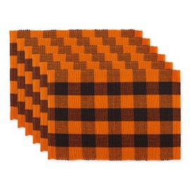 DII Buffalo Check Collection, Classic Farmhouse Tabletop Set, Placemat Set, 13x19, Orange & Black, 6 Piece