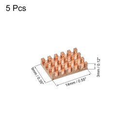 sourcing map Pack of 5 Heatsink Kit Pure Copper 14 x 9 x 3 mm for IC Chip MOS Memory Heat Dissipation with Thermal Pads
