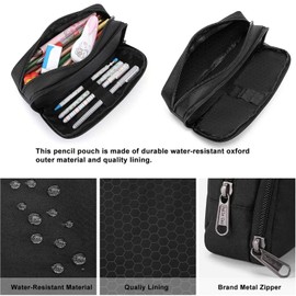 Della Gao Pencil Case Large Capacity Pencil Pouch Aesthetic Pencil Box for Office Stationery Organizer, Simple Sturdy Multifunctional Pencil Bag for Men - Black