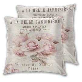 Decorative Throw Pillow Cover French Shabby Chic Comfortable Square Cushion Cover for Bench Couch Sofa Bedroom Car, Set of 2, 18 x 18 Inch