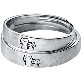 Lovely Cat His & Hers Couple Rings S925 Sterling Silver Adjustable Anniversary Promise Wedding Ring Endless Love Finger Band Jewelry for Women Men