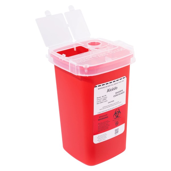 Alcedo Sharps Container for Home Use 1 Quart (1-Pack) | Biohazard Needle and Syringe Disposal | Small Portable Container for Travel and Professional Use