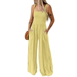 Dokotoo Loose Jumpsuits for Women Overalls Oversized Solid Color Wide Leg One Piece Sleeveless jumpsuit Long Pant Romper with Pockets 2025 Fashion Yellow Large