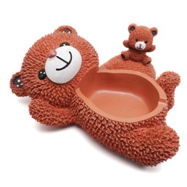 BEAUSIOO Outdoor Patio Decor Ashtray, Cute Animal Ashtray With Lid, Porch Decorations Outdoor and Gift (Naughty Bear)