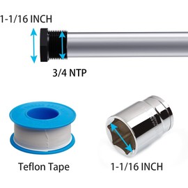 44" Aluminum Zinc Anode Rod, Eau Get Rid of Rotten Egg Smelling Flexible Water Heater Anode Rod for GE, Rheem, Reliance,Kenmore Water Heater Including 1-1/16" Hex Socket Tool and Teflon