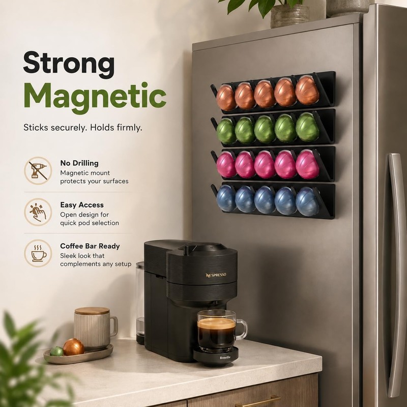 LifeMoreasy Magnetic Coffee Pods Holder for Nespresso Vertuo & Dolce