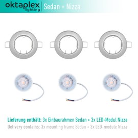 Oktaplex Set of 3 LED Spotlights - 3 Levels Dimmable - 4.8 W 2700 K 230 V 380 lm Warm White 110° - Ceiling Spotlight Chrome Hole Size 60 mm Ceiling Spotlight Sedan