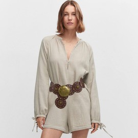 Glamorstar Wide Disc Belt for Women Concho Leather Waist Belts Vintage Western Belt for Dresses Brown 115cm/45in