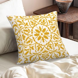 DILOXNSU Set of 2 Yellow Boho Cushion Cover 50cm x 50cm Bohemian Geometric Modern Decor Square Linen Pillow Case for Sofa Bed Couch Outdoor Cushions Covers 20x20 Inches