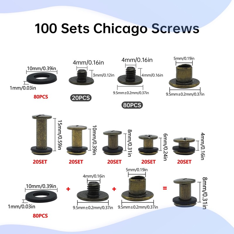 100 Sets Chicago Screws Posts, Book Binding, Screws Rivets for