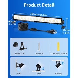 THECHAM IP66 Waterproof 45W LED Shop Lights, 5400LM 6000K Daylight White Garage Light with 6FT Power Cord & Switch, Plug in LED Work Light for Garage WorkbenchWorkshop Warehouses Basement Yard 2 Pack