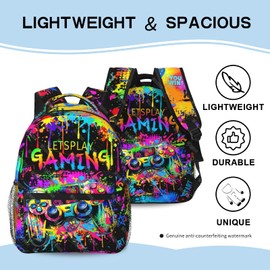 Wsotce Video Game Kids Backpack For Boys Graffiti Game School Backpacks Gaming Travel Bookbag for Age 6-18 Elementary Middle School Back Pack