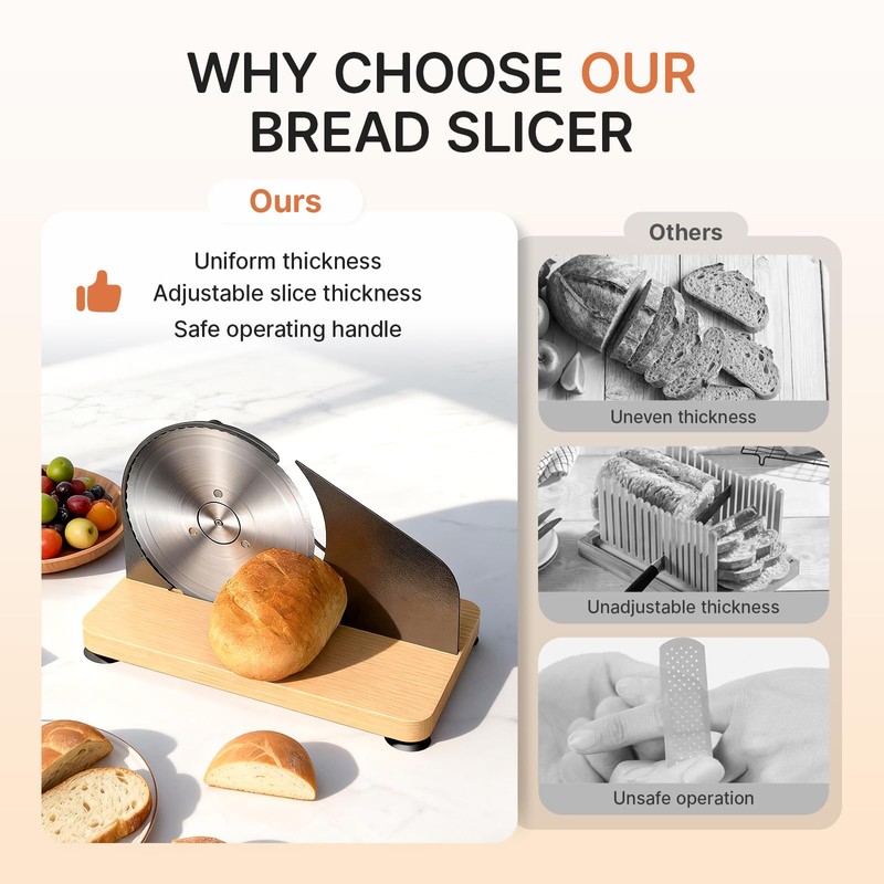 Upgraded Manual Bread Slicer for Homemade Sourdough Bread Adjustable Thickness&
