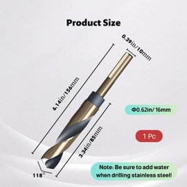 16mm Reduced Shank Drill Bit, HSS Metal Drill Bit, Cobalt Blacksmith Drill Bit for Stainless Steel Aluminum Alloy Metal Copper Plastic Wood and Building Woodworking DIY Projects