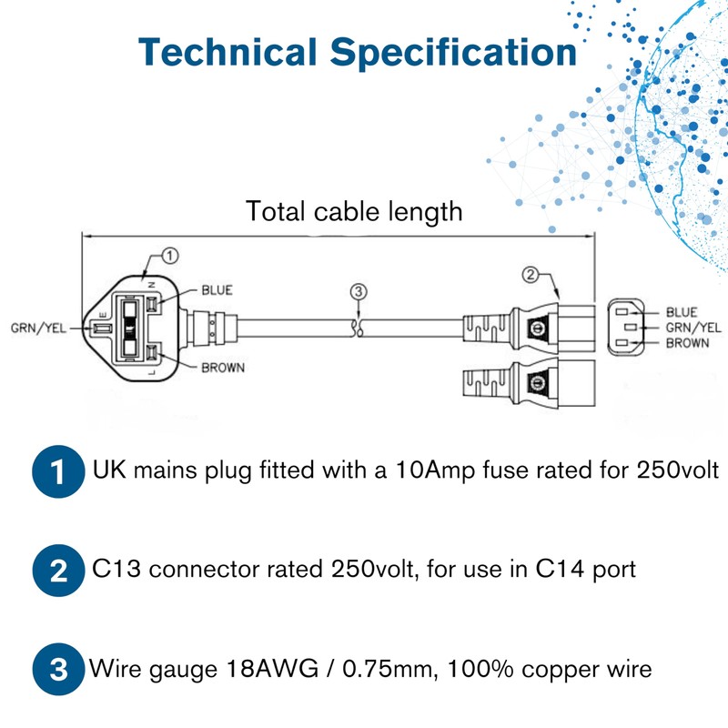 C2G 88511 0.5m 16 AWG UK Power Cord (IEC320C13 to