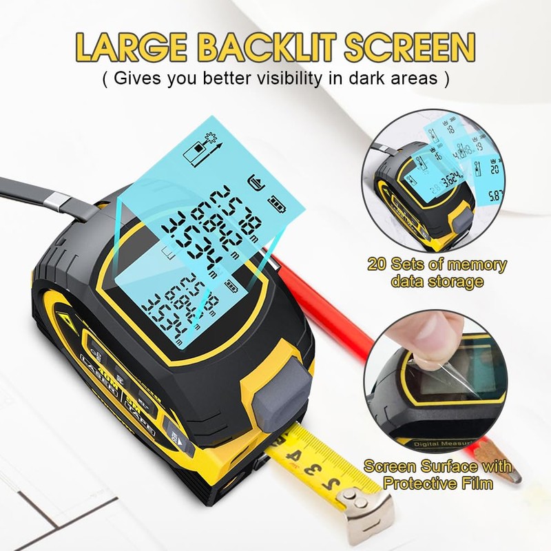 Chamgeco Almighty Ruler Laser Rangefinder, 3-in-1 Infrared Laser Tape Measure,