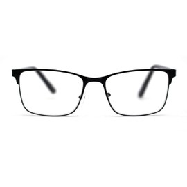 Mens Metal Half Rim Rectangular Reading Glasses All Black +3.5