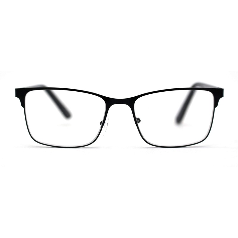 Mens Metal Half Rim Rectangular Reading Glasses All Black +3.5
