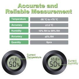 Hydrometer with Thermometer, Mini Hygrometer Digital, ℃/℉ Adjustable Indoor Hygrometer, for Home, School, Winery, Greenhouse, Cellar, Warehouse, 6 Pieces