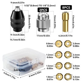 RUNYU Dremel Drill Chuck Set, Dremel 4486 Drill Chuck, 4485 Collets, Brass Quick Change Chuck Heads for Dremel 4000, Trio and More, with Box (Pack of 11)