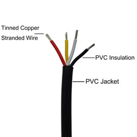 22AWG UL2464 Power Cable Flexible Stranded Electrical Wire LED Red & Black & Yellow& White 4 conductors tinned copper (22AWG -4C- 100ft)