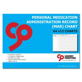 Cherry Personal MAR Chart (Medication Administration Record) Pad A4 12pages 350gsm