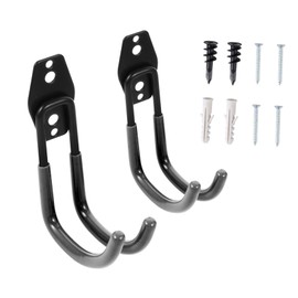 Tofficu 2pcs Wall-Mounted J Shape Double Hooks Heavy Duty Garage Storage Hooks for Organizing Tools Bikes Warehouse and Garage Use