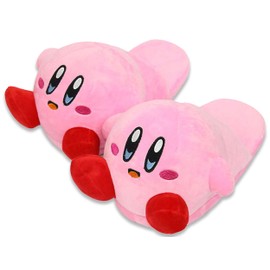 Roffatide Cartoon Kirby Cute Plush Open Back Floor Slippers Indoor Shoes Fuzzy Slippers with Rubber Sole for Women Pink